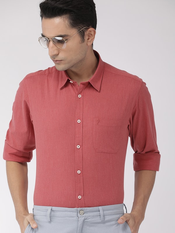 Mens Red Solids Slim Fit Shirt